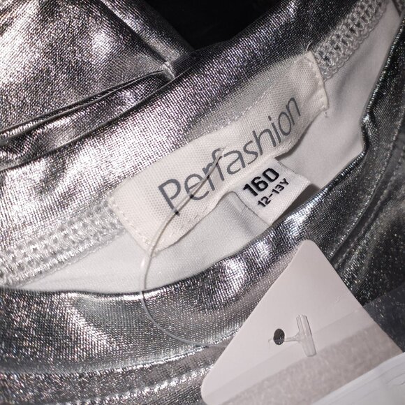 Girls Metallic Shiny Tie Front Knot Crop Top W/Arm Sleeves for Dancing, 12-13 yr - Picture 7 of 11